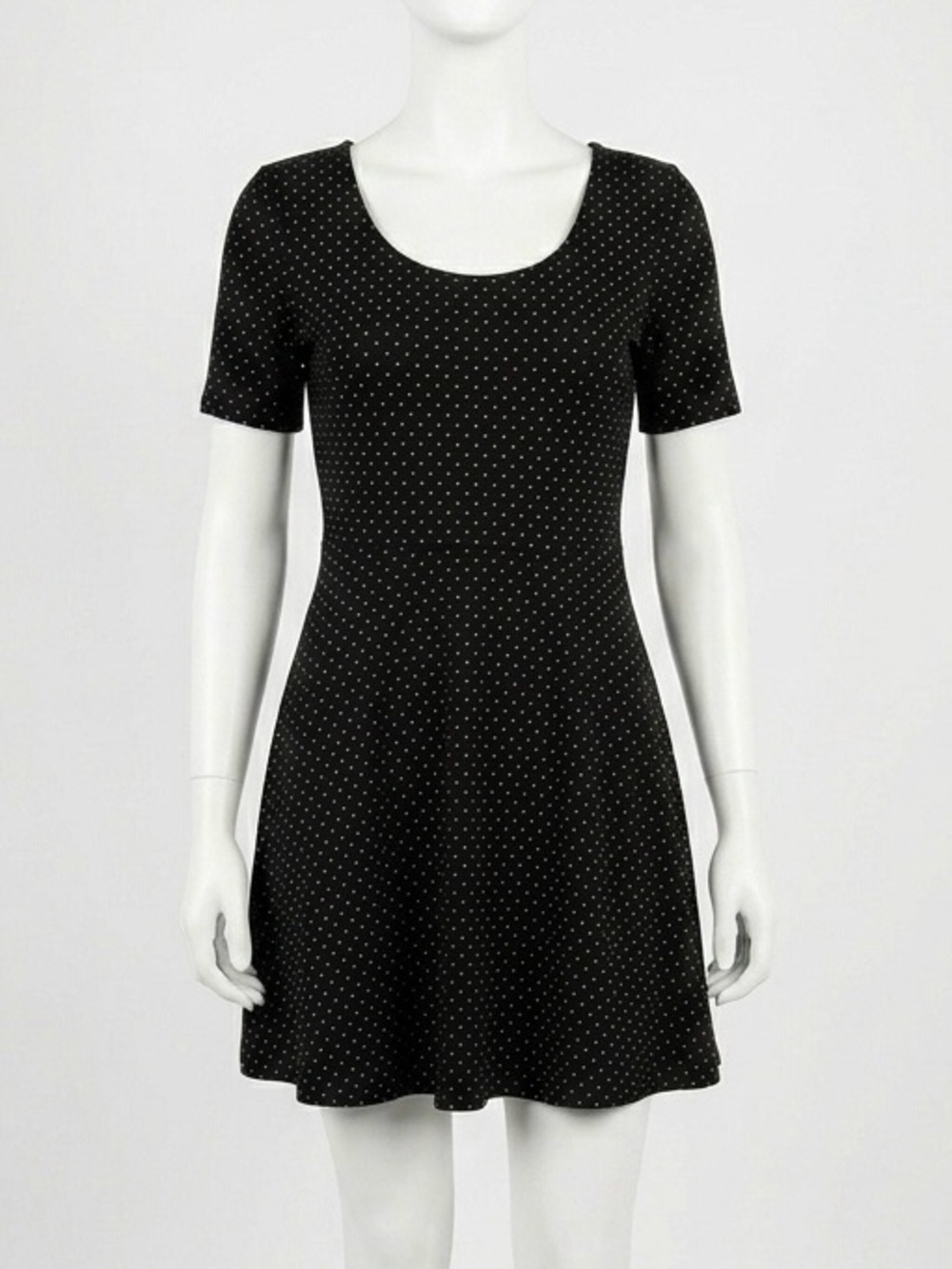 H&M Black with White Polka Dot Criss Cross Back Skater Dress Size L